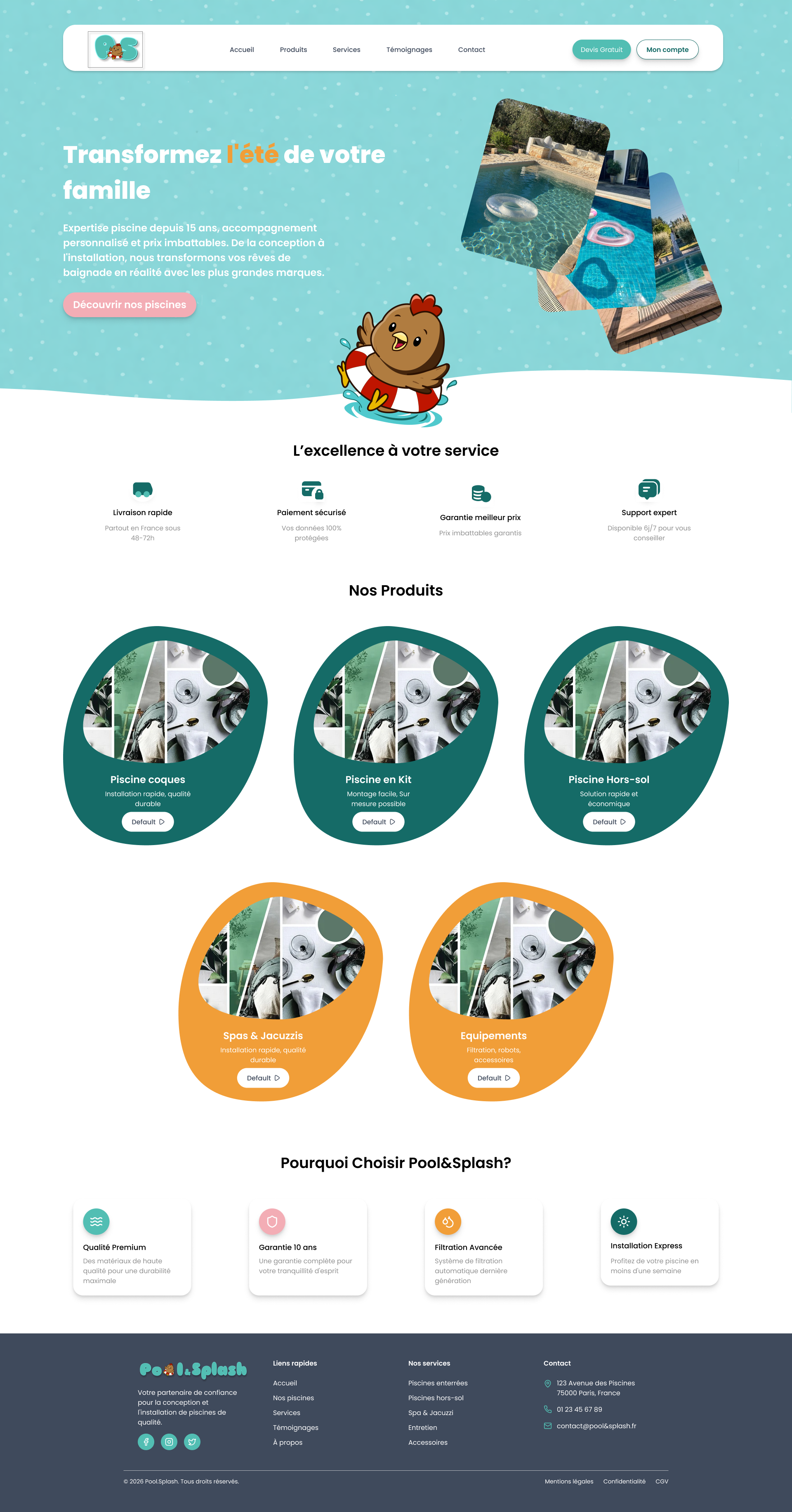 Page d'accueil redessinée de Pool & Splash
