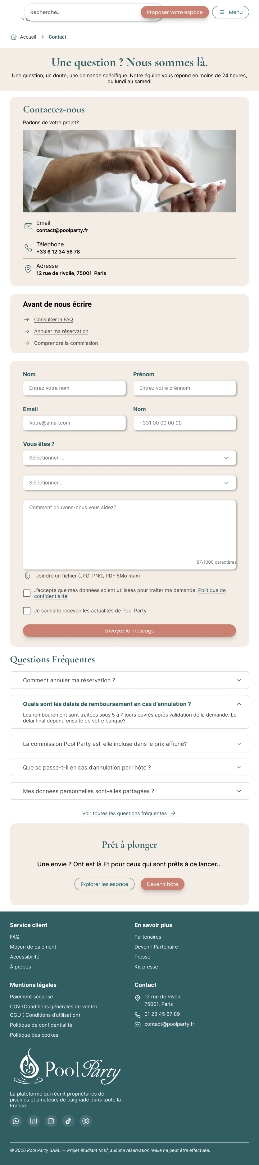 Wireframe de la page contact (tablette)