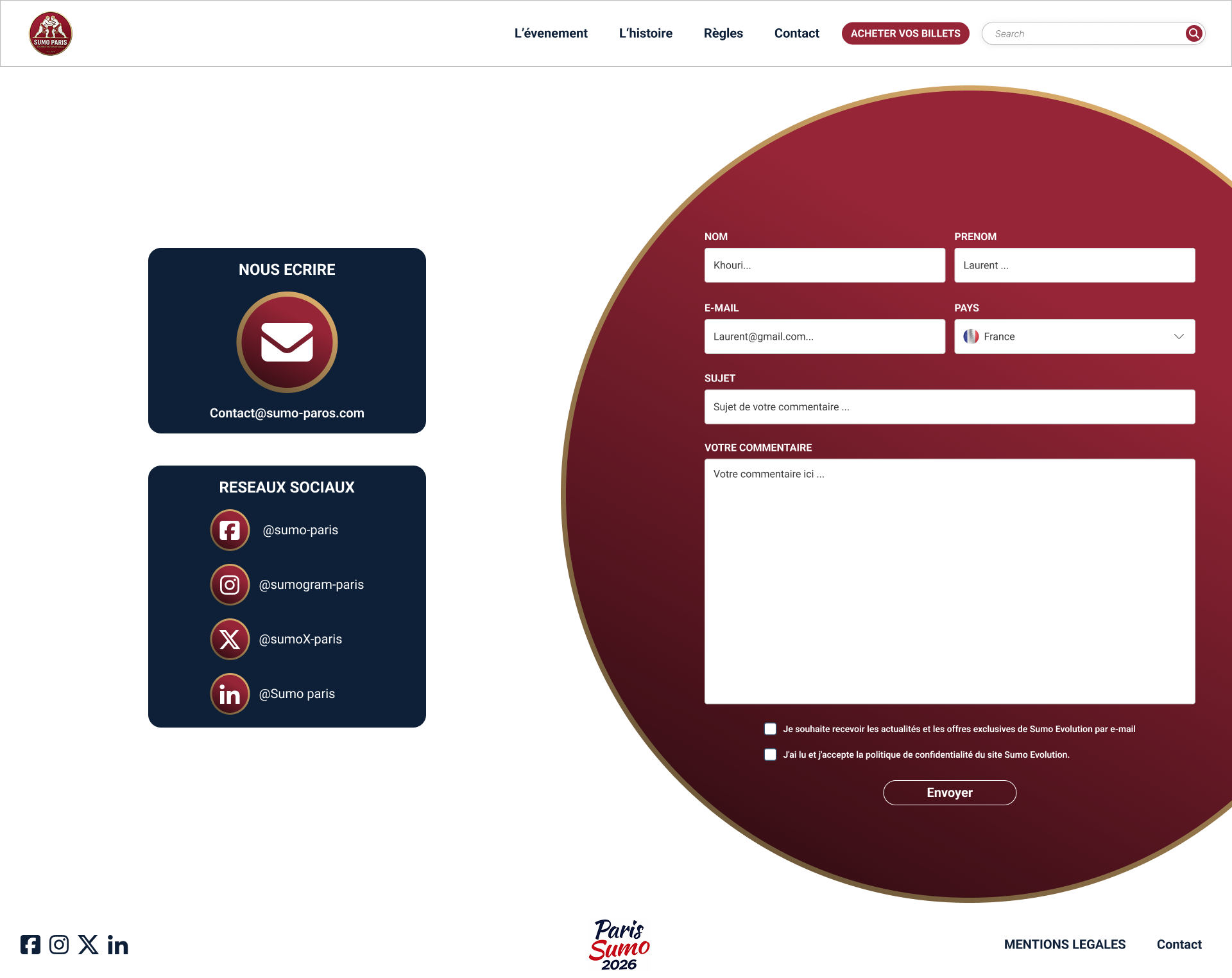 Page contact du site
