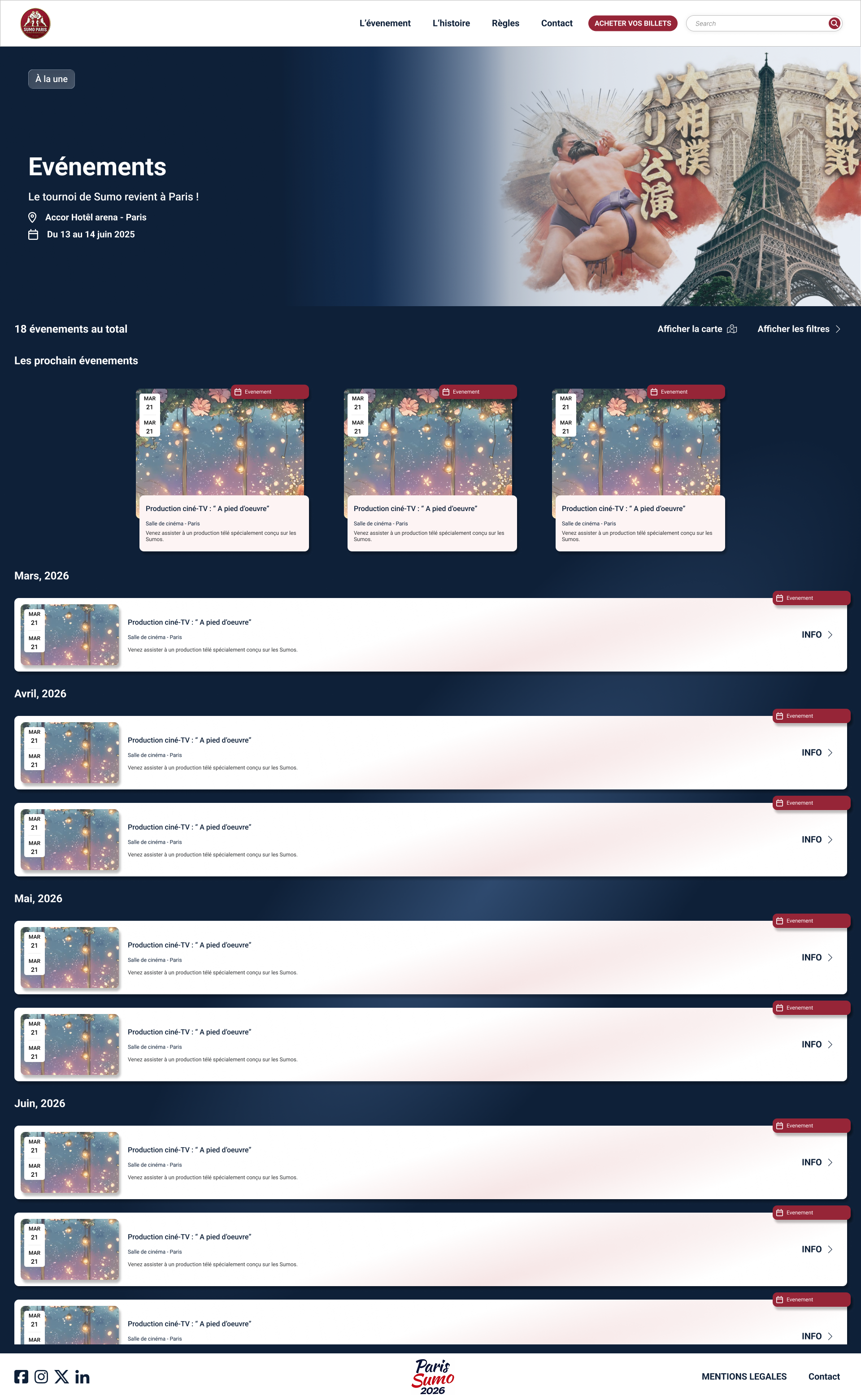 Page événement du tournoi